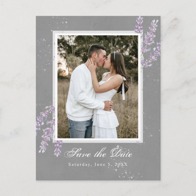 Cartão Postal Casamento de flores de lavanda de aquarela salvar  (Frente)