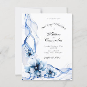 Cartão Postal Casamento de Flores de Marinho Azul Elegante Dusty
