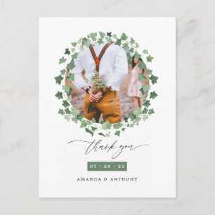 Cartão Postal Casamento de Floresta em Aquarela Foto Agradecimen