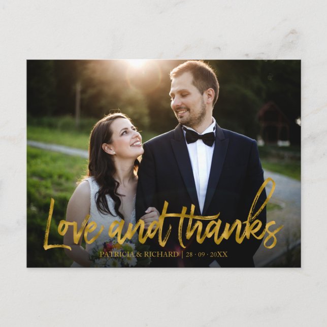 Cartão Postal Casamento De Folha De Amor E Obrigados, Obrigado F (Frente)