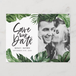 Cartão Postal Casamento de folhagem tropical e de fotografias co