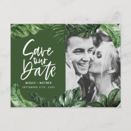 Cartão Postal Casamento de folhagem tropical e de fotografias co