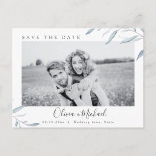 Cartão Postal Casamento de foto azul-verde Dusty salve a data