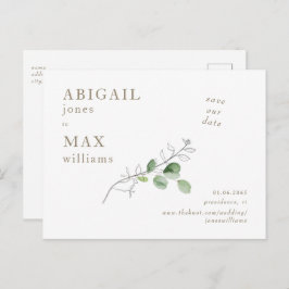 Cartão Postal Casamento de Foto Botânica Branco Salve nossa Data