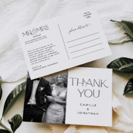 Cartão Postal Casamento de Foto Branca Negra Moderna Elegante Ob