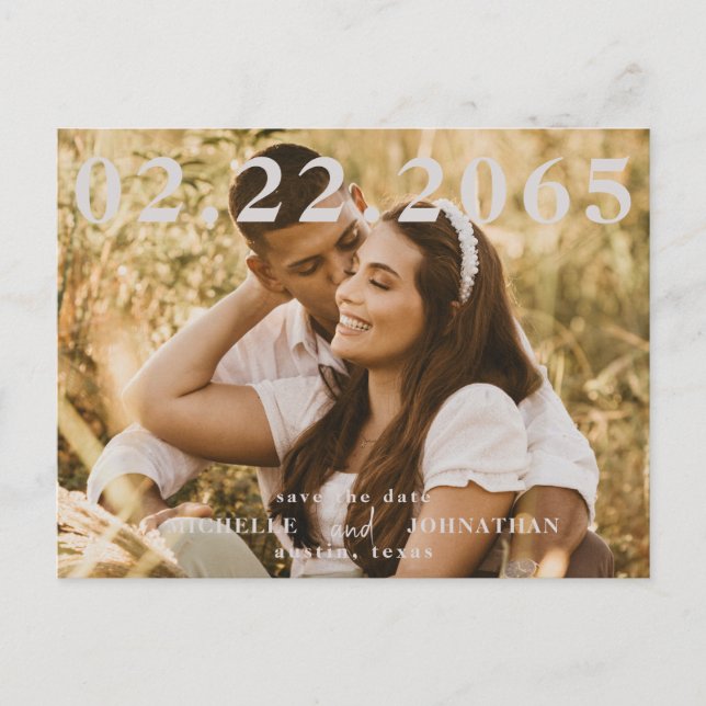 Cartão Postal Casamento de Foto Código QR Salve a Data (Frente)