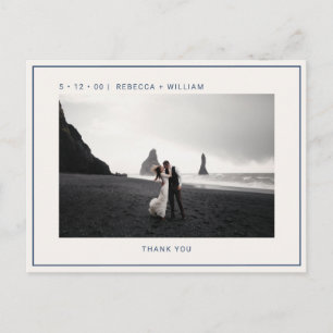 Cartão Postal Casamento de Foto de Marfim Azul Obrigado