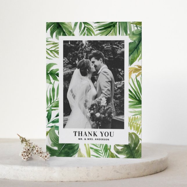 Cartão Postal Casamento de Foto de Quadro Verde Tropical Obrigad (Criador carregado)