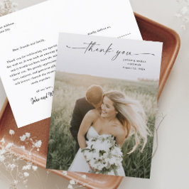 Cartão Postal Casamento de Foto de Script Elegante Obrigado