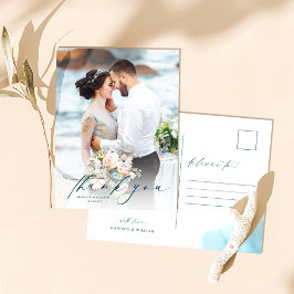 Cartão Postal Casamento de Foto de Script Elegante Obrigado
