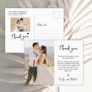 Cartão Postal Casamento de Foto do Coração Orçamental Obrigado S