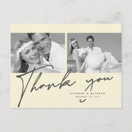 Cartão Postal Casamento de Foto do Cream 2 Minimalista Obrigado
