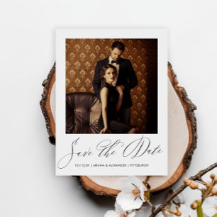 Cartão Postal Casamento de Foto do Script Preto Elegante Salve a