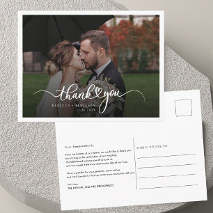 Cartão Postal Casamento de Foto Manuscrito Moderno Obrigado
