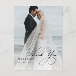 Cartão Postal Casamento de Foto Manuscrito Simples Obrigado