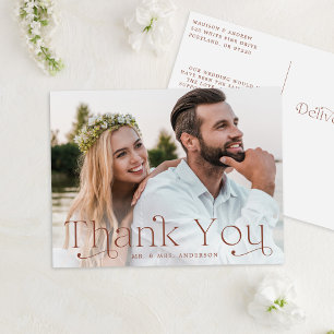 Cartão Postal Casamento de Foto Marrom Elegante Simples Obrigado
