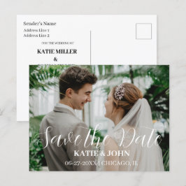 Cartão Postal Casamento de Foto Moderno com Na moda Simples Salv