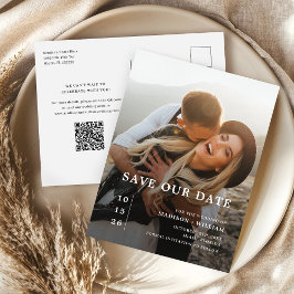 Cartão Postal Casamento de Foto Moderno Salve o Código QR de Dat