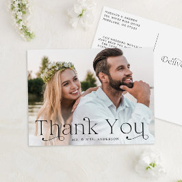 Cartão Postal Casamento de Foto Negra Simples Elegante Obrigado