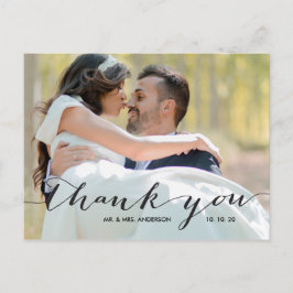 Cartão Postal Casamento de Foto Preto 2 Escrito à mão Obrigado