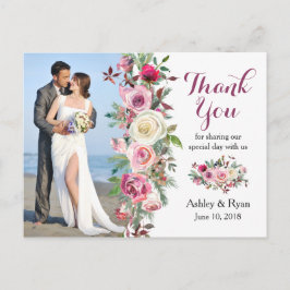 Cartão Postal Casamento de Foto Rosa Rosa Rosa Púrpura Obrigado