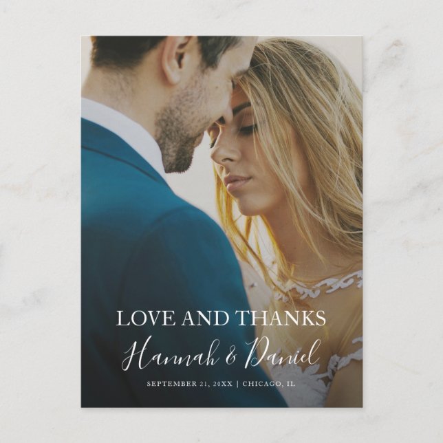 Cartão Postal Casamento de Foto Simples Elegante Obrigado (Frente)