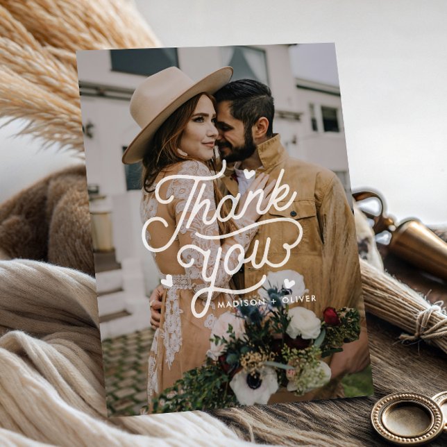 Cartão Postal Casamento de Fotografia de Modern Bold Obrigado (Criador carregado)