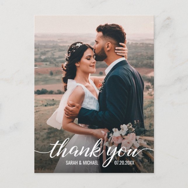 Cartão Postal Casamento de Fotografias com Script Elegante Simpl (Frente)