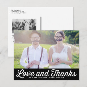 Cartão Postal Casamento de Fotografias com Script Retro Preto Ob