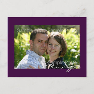 Cartão Postal Casamento de Fotografias Personalizado Roxo Obriga
