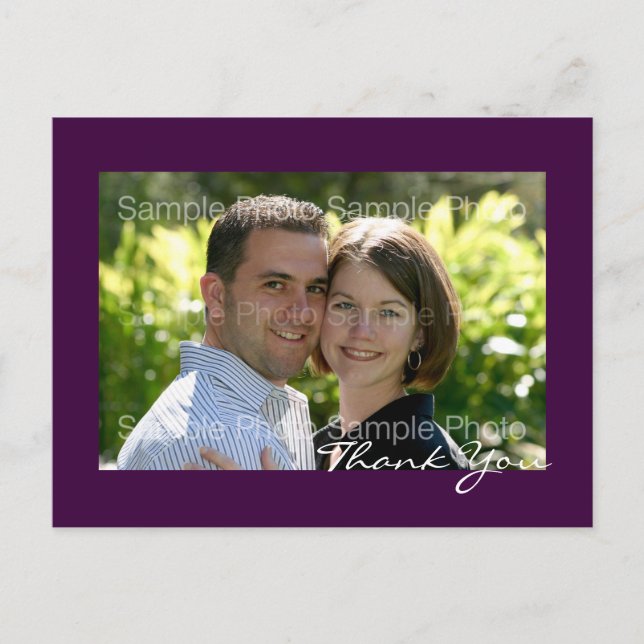 Cartão Postal Casamento de Fotografias Personalizado Roxo Obriga (Frente)