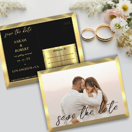 Cartão Postal Casamento de Fotografias Preto e Dourado
