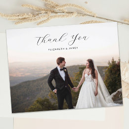 Cartão Postal Casamento de Fotos com Script de Na moda Elegante