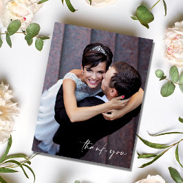 Cartão Postal Casamento de Fotos com Script Minimalista Obrigado