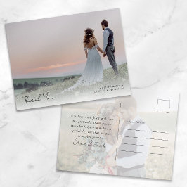 Cartão Postal Casamento de Fotos da Caligrafia Elegante Obrigado