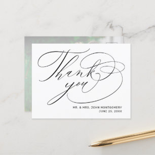 Cartão Postal Casamento de Fotos de Script Preto Branco Elegante