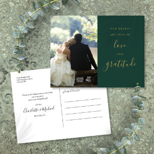 Cartão Postal Casamento De Fotos De Script Verde E Dourado Obrig