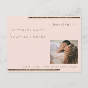 Cartão Postal Casamento de Fotos Dourado e Azuis Salve nossa Dat