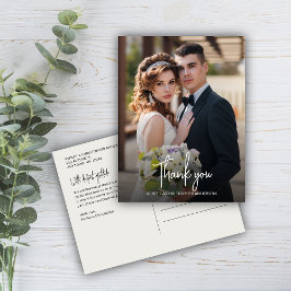 Cartão Postal Casamento de Fotos Estadamente Elegante Obrigado