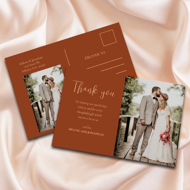 Cartão Postal Casamento de Fotos Minimalista Moderno Elegante Ob (Criador carregado)