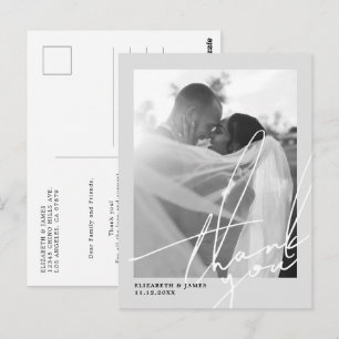 Cartão Postal Casamento de Fotos Preto e Branco Obrigado