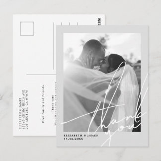 Cartão Postal Casamento de Fotos Preto e Branco Obrigado
