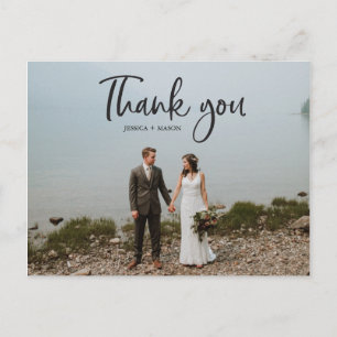 Cartão Postal Casamento De Fotos Rustic Script Obrigado Cartão-P