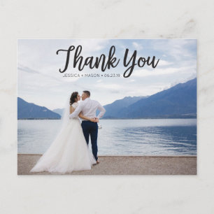 Cartão Postal Casamento De Fotos Rustic Script Obrigado Cartão-P
