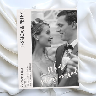 Cartão Postal Casamento de fotos simples e minimalista monocromá