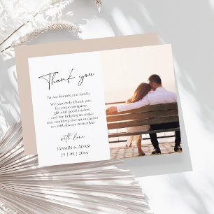 Cartão Postal Casamento de Fotos Simples, Script Rosa, Obrigado