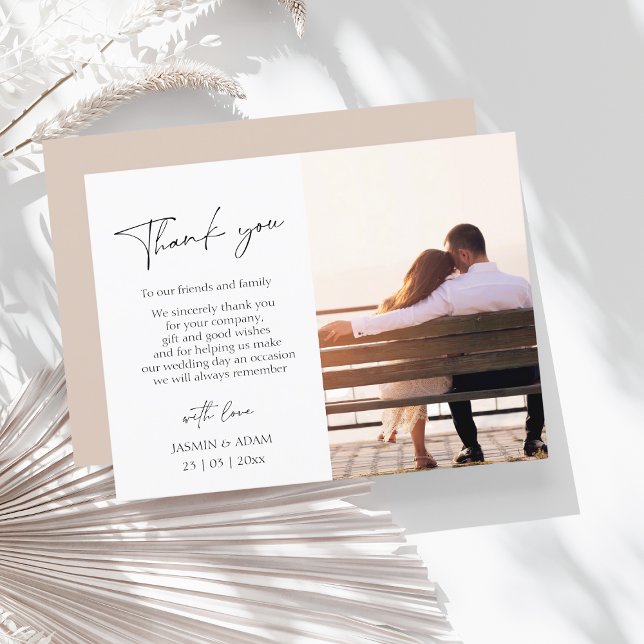 Cartão Postal Casamento de Fotos Simples, Script Rosa, Obrigado (Simple Pink Script Photo Wedding Thank You Postcard)