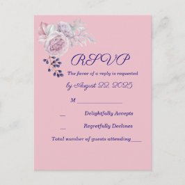 Cartão Postal Casamento de Frames Geométricos Roxos Pink Peonies