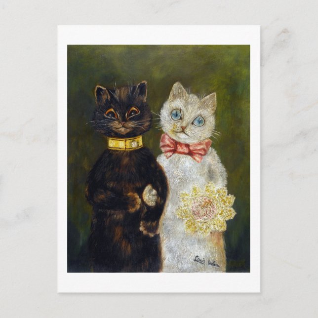 Cartão Postal Casamento de Gato, Casamento, Noiva, Louis Wain (Frente)