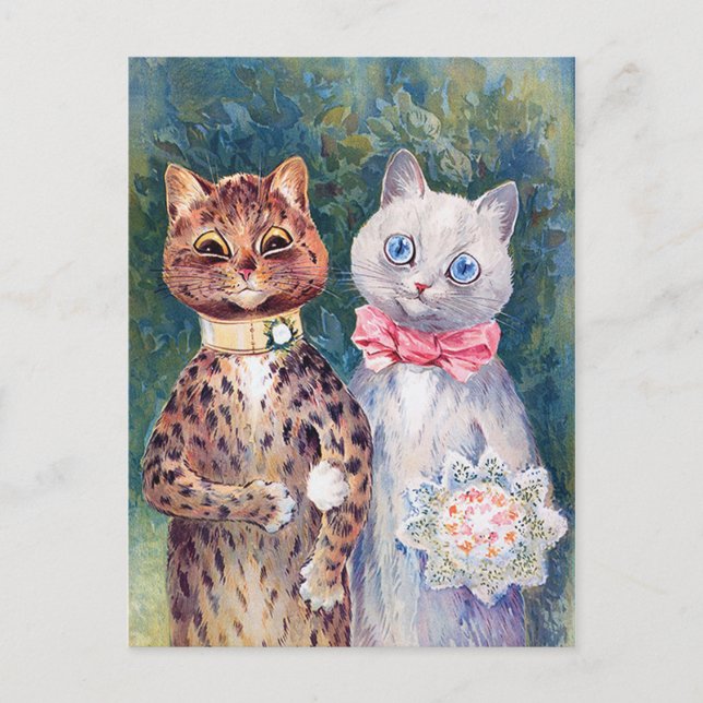 Cartão Postal Casamento de Gato, Casamento, Noiva, Louis Wain (Frente)